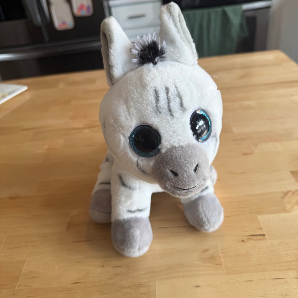 Ty Beanie Boos Stripes the Zebra White Grey Blue Glitter‎ Eyes Stuffed Animal